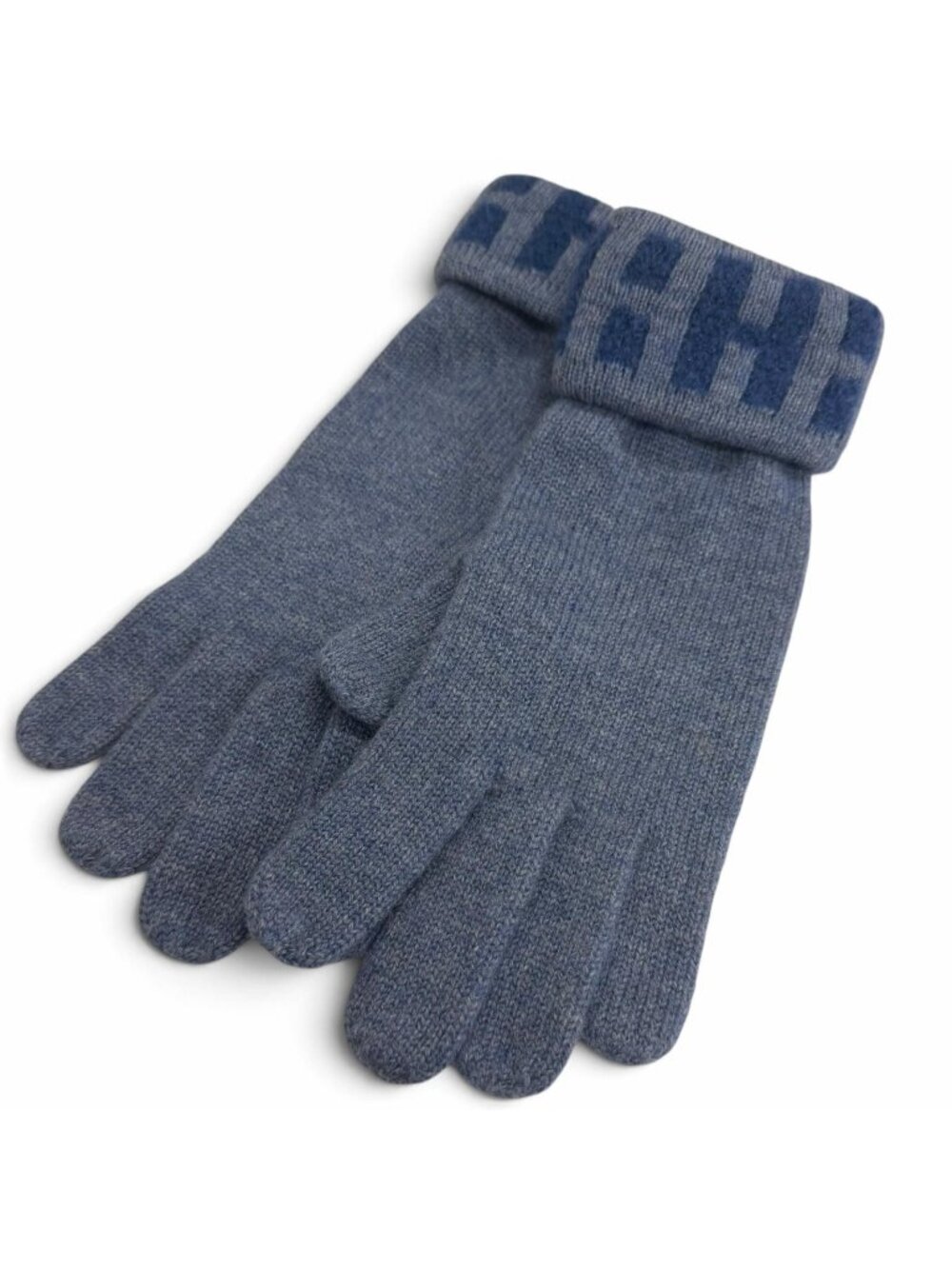 Hermes Vintage Cashmere 95% Martin Margiela Era H Logo Gloves Knit Blue